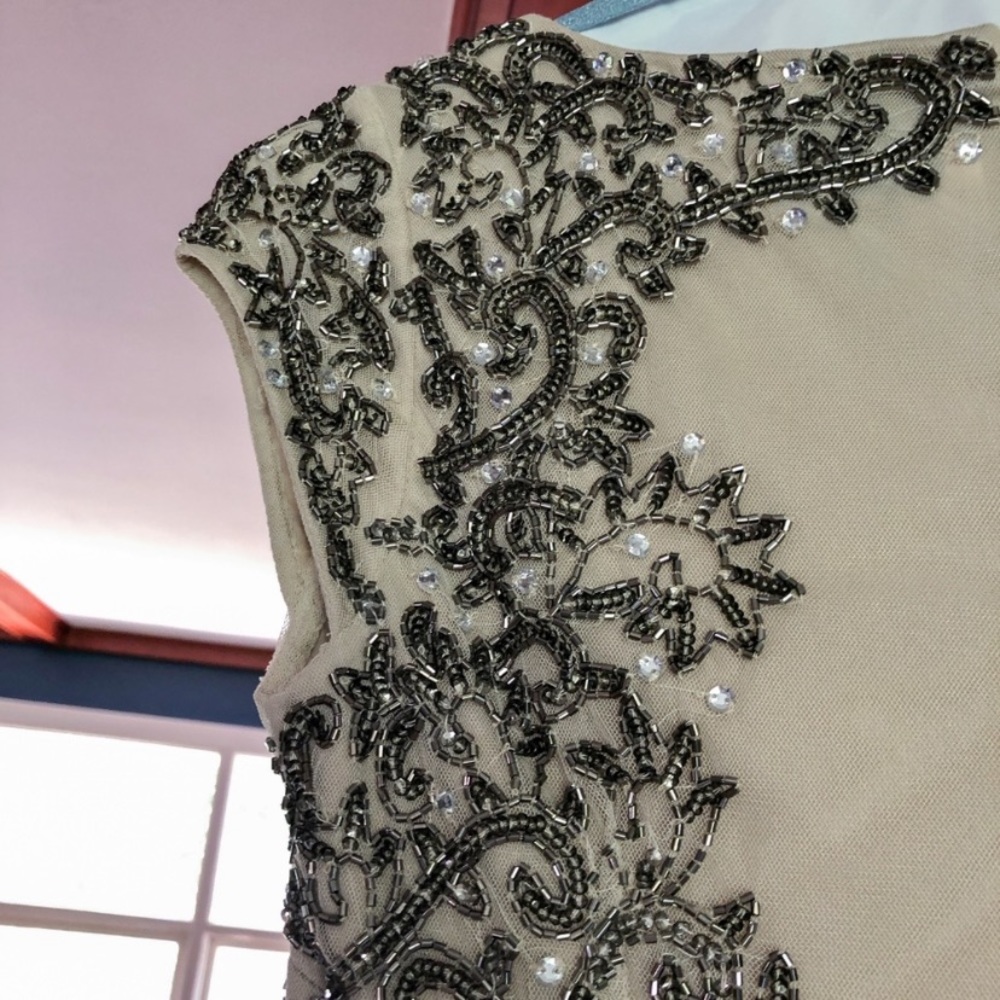 Adrianna Papell rainfall chiffon beaded sleeveless long dress - Picture 4 of 5
